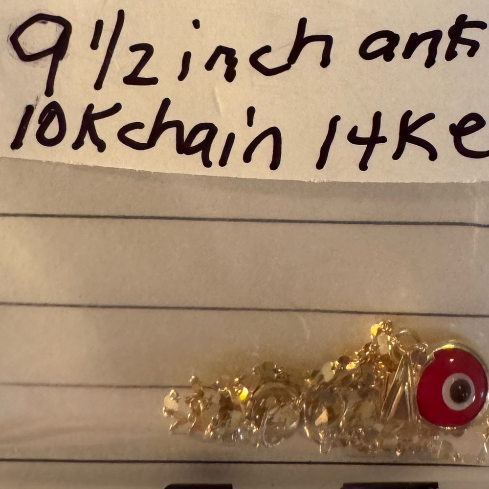 10k Gold Anklet with evil eye 14k Charm new! 9 1/2 inch! Real gold! Only have wh